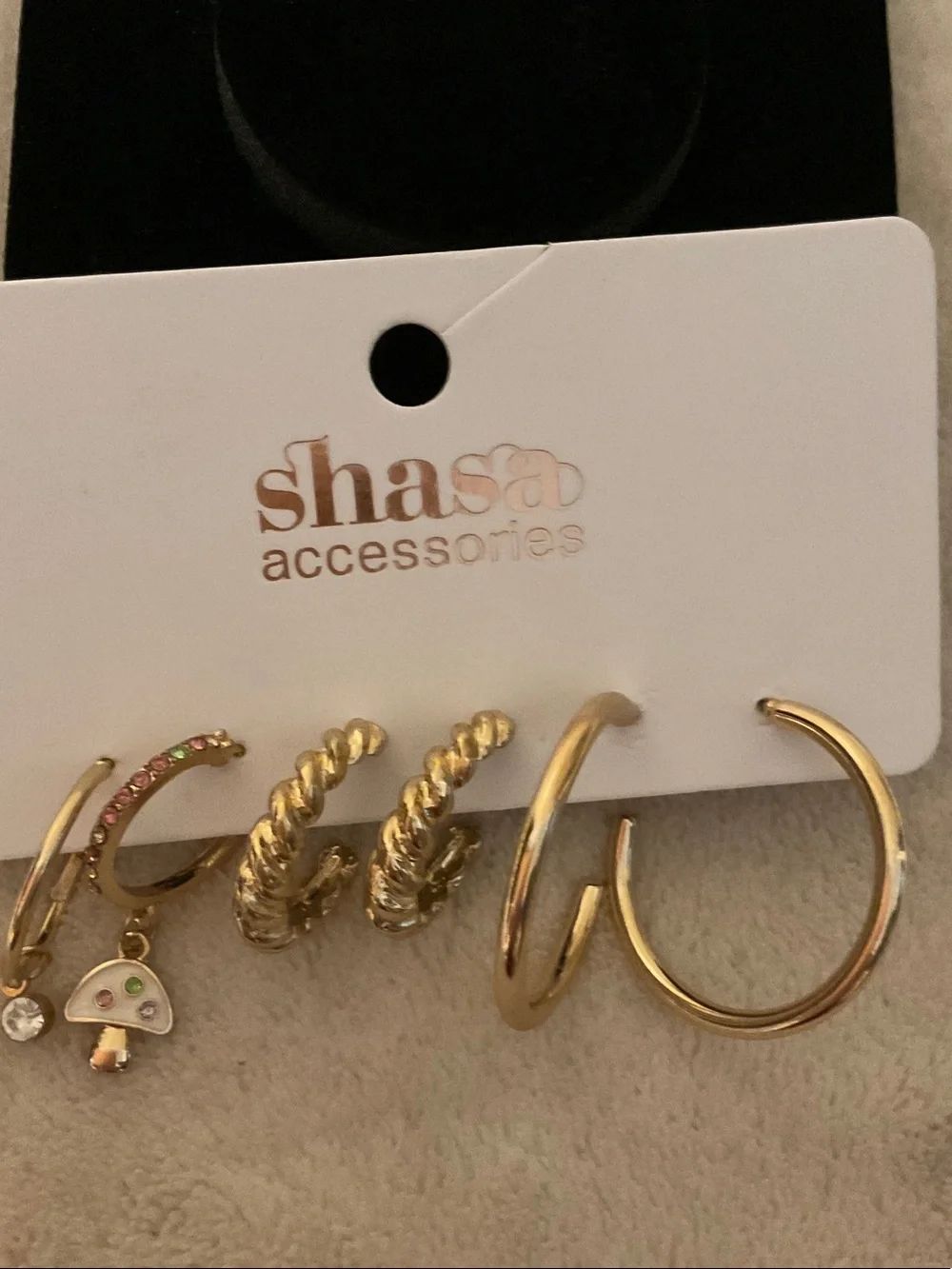 SHEIN Gold-Tone Mixed Hoop Earring Set with Enamel Mushroom Charm